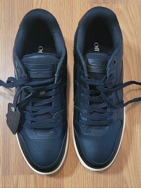 Off-White "Out Of Office" (OOO) Low-Top Leather Sneakers-Triple Black Sz 46 NWOB